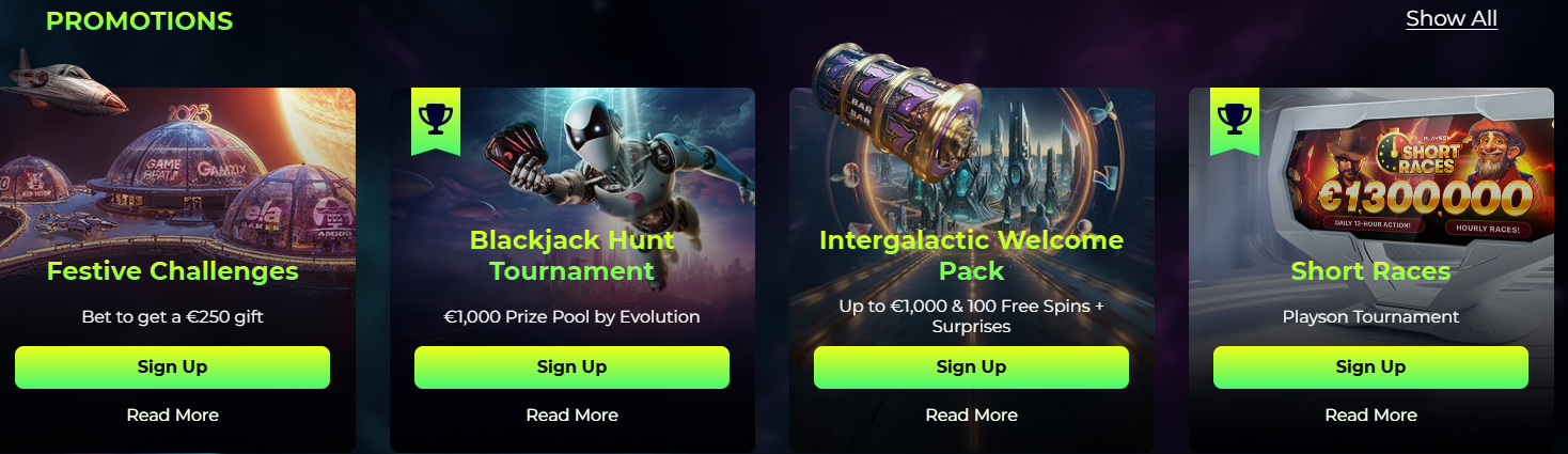 Promotion bonus de bienvenue intergalactique de Space Fortuna Casino